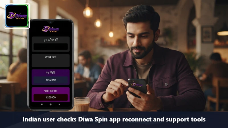 Indian user checks Diwa Spin app reconnect and support tools