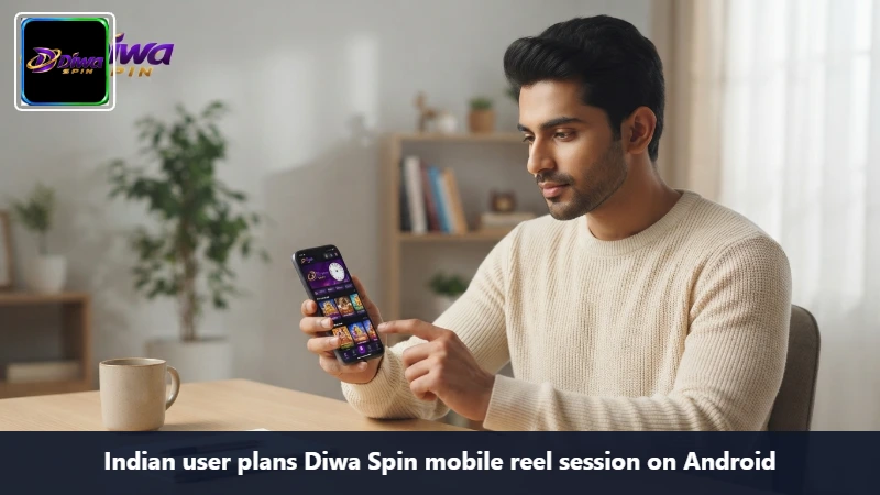 Indian user plans Diwa Spin mobile reel session on Android